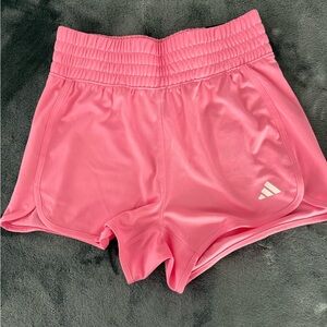 adidas Pink Pacer Knit High 3” Smocked-Waist Athletic Shorts